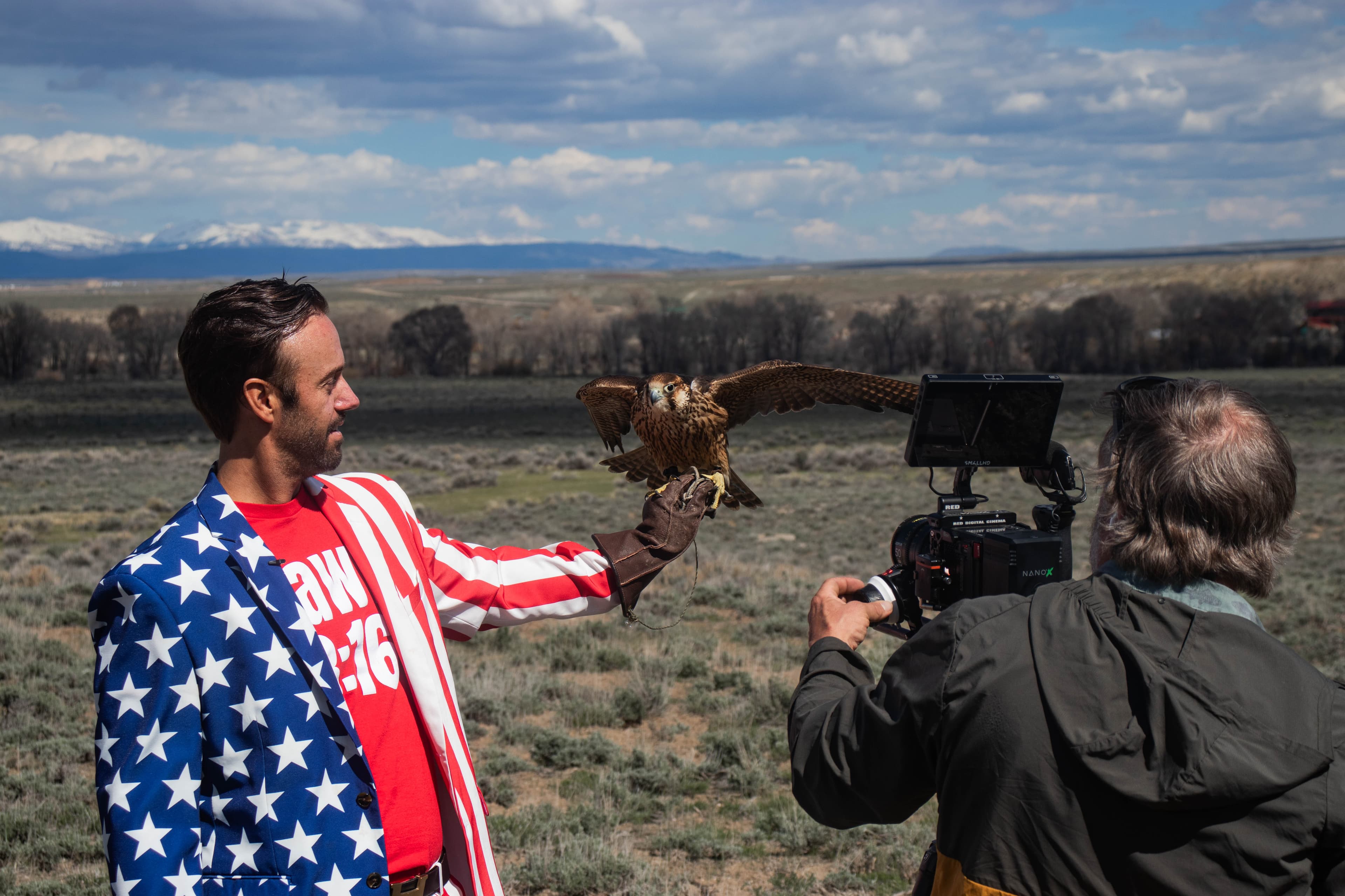 Filming a hawk handling session